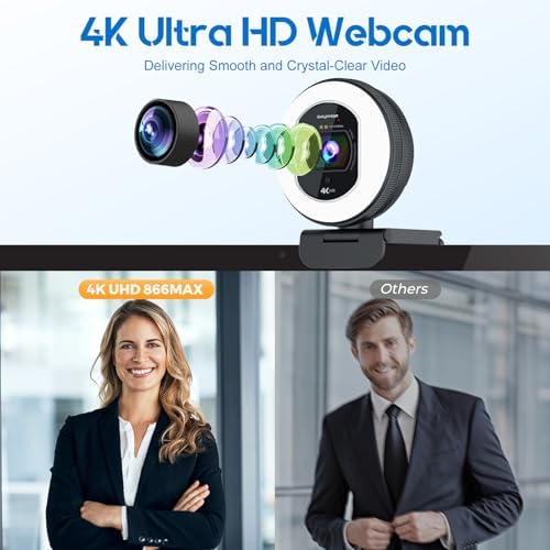 4K Webcam with Ring Light & Built-in Microphone for PC Streaming - Image 2
