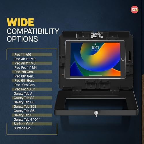 Locking iPad Wall Mount – CTA Anti-Theft Tablet Wall Mount For iPad 10th Gen 10.9-inch - iPad 7th/8/9 Gen - iPad Air 4 - Galaxy Tab - Lenovo Tab 4 - Zebra Tablets & More - Black - (PAD-PARAW) - Image 4