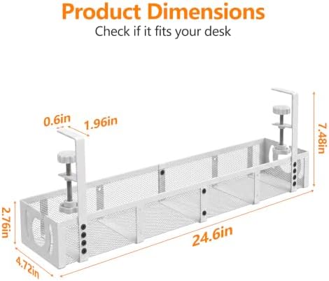 Under Desk Cable Management Tray No Drill, 24.6'' Cable Management, White - Image 2