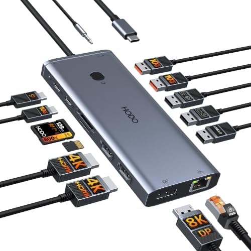 USB C Docking Station Dual Monitor 4K HDMI,Laptop Docking Station 3 Monitor by HODO