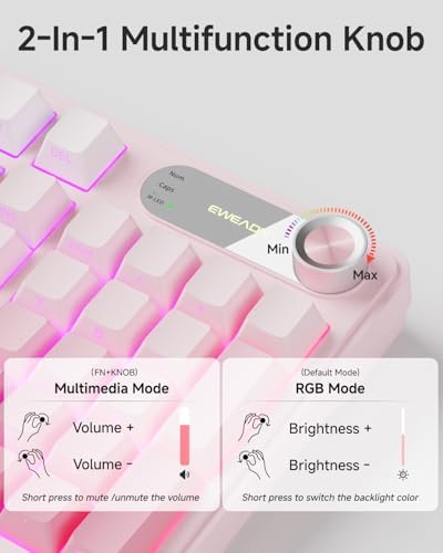 EWEADN V102 Wireless Keyboards, 98 Key Gaming Keyboard with Screen & Media Knob, Custom RGB Backlit, Tri-Mode BT5.0/2.4GHz/Wired Membrane Bluetooth Keyboard, Quiet Typing for PC/Mac-Gradient Pink - Image 4