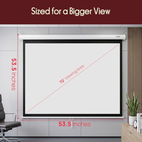 Pyle 72 Inch Pull Down Projector Screen | Manual Retractable Projector Screen, with Roll-Down Matte White Surface, Auto-Locking Height Adjustment, Wall or Ceiling Mount | Home Theater Accessories - Image 7