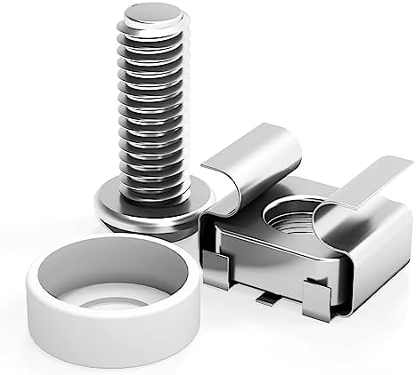 M6 x 16mm Rack Mount Cage Nuts, Screws and Washers - 50 Pack for Server Cabinets, Shelves, Routers - Self-Locking Cable Ties by XOOL