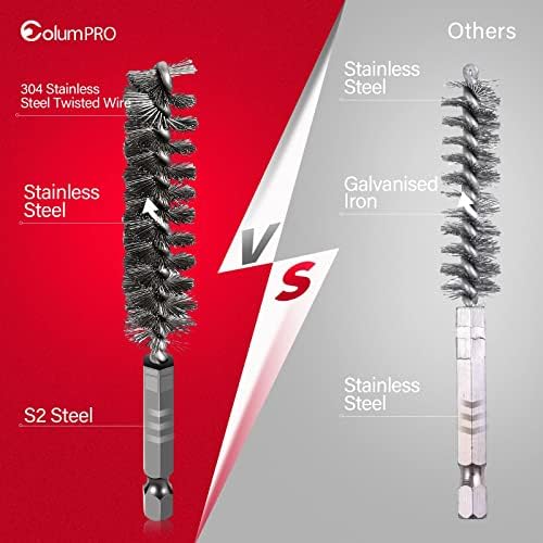 6PCS 304 Stainless Steel Bore Brush Copper Pipe Cleaner, Twisted Wire Drill Brush,1/4 Inch Hex Shank S2 Steel Handle, for Power Drill Plumbing Tools,4-3/4”,7-1/2”,9-3/4”,12mm, 19mm, 25mm - Image 3