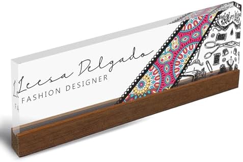 Artblox Personalized Office Desk Name Plate and Business Card Holder | Clear Acrylic Glass with Teak Wood Stand | Fashion Design Customized with Your Name and Credentials Office Desk Décor - Image 6