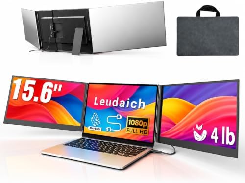 Leudaich One Cable Laptop Screen Extender, 15.6" FHD 1080P IPS Portable Monitor, Ultra-Slim Travel Dual Monitor Fits 13-17" Laptops, Triple Monitor Compatible with Mac/Windows(Driver Required) by Leudaich