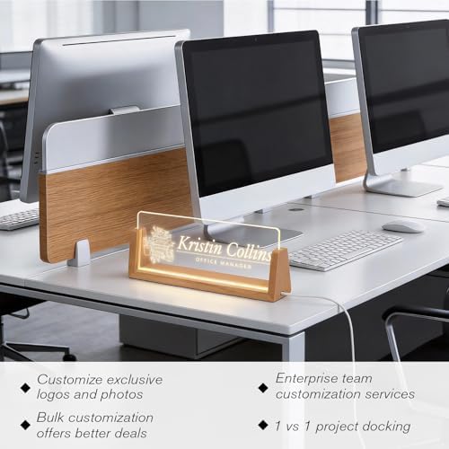 Personalized Light Up Acrylic Desk Name Plate - Custom Name Plate for Desk with Walnut Wood Base - Appreciation Office Gifts for Employees, Teacher, Social Worker (Textbook) - Image 5