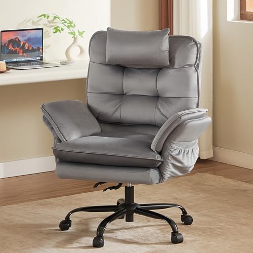 Bestier Criss Cross Chair with Wheels, Wide Desk Chair Velvet Grey by Bestier