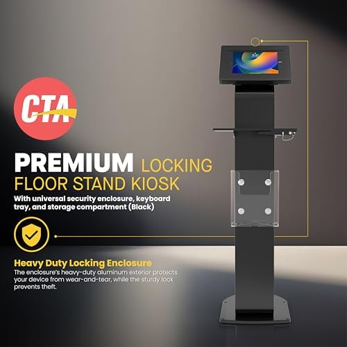 CTA Digital Anti-Theft Mobile Workstation Stand Locking Floor Stand Kiosk w/Secure Enclosure, Keyboard Tray & Storage for iPad A16, iPad Air 11" M3 & M2,Pro 11" Galaxy Tab A & More Black (PAD-PARAFK) - Image 2