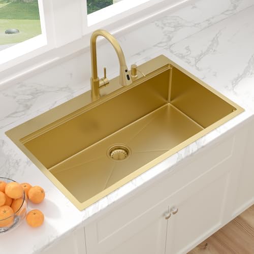 Sarlai Gold Drop In Kitchen Sink Workstation Topmount 36x22 Inch Sinks - Image 4