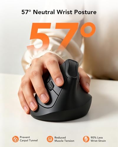 KYSONA Ergonomic Mouse Wireless, Bluetooth Vertical Mouse, 5-Level Adjustable DPI, 2.4G Silent Switch Mice for Windows, MacOS, IPadOS, Laptop, PC, Black - Image 2