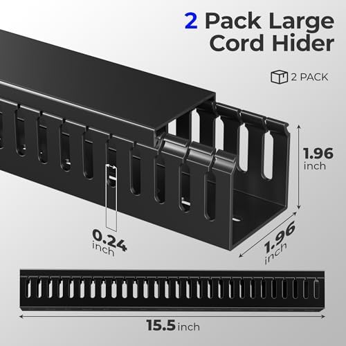 Yecaye 2 Pack Cable Management, 31in X-Large PVC Under Desk Cable Management, No-Drill Cord Hider Open Slot Wire Raceway for Computer/TVs/Networks, Cord Organizer Black - Image 2