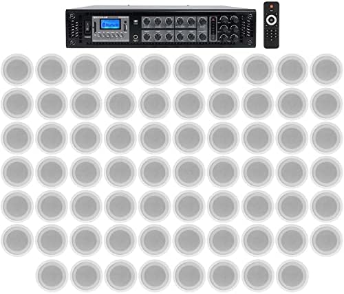 Rockville RCS350-6 6-Zone 70V Commercial Amp with 68 CCL5T White Speakers by Rockville