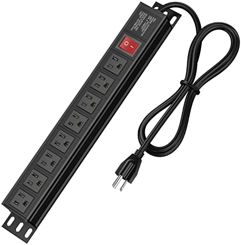 Heavy Duty Power Strip,8 Outlet Metal Power Strips Wall Mount, 1.6 inch Wide Spaced Industrial Surge Protector, Garage Outlet for Shop Workshop Power Strip with Switch & 6 FT Extension Cord, 300J by BTU