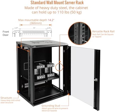 Tecmojo 15U Wall Mount Rack Network Cabinet for 19" IT Equipment,with Lockable Glass Door and Side Panels,Cooling Fan,17.7inch Depth,Black (15U) - Image 4