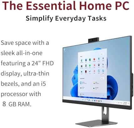 24" Full HD All-in-One Desktop Computer, i5 CPU , 8GB RAM, 256GB SSD, 1920x1080 Display, Privacy Protection Webcam, WiFi 6 + BT 5.3, Win11 Home, Black (i5 CPU+256GB+8GB RAM) - Image 5
