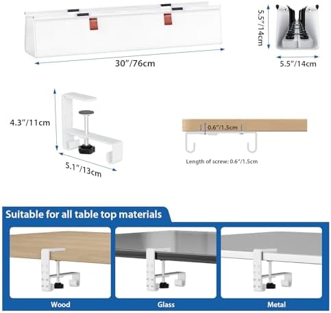 Zilink Under Desk Management Tray Desk Cable Organizer 30 inch, White - Image 5