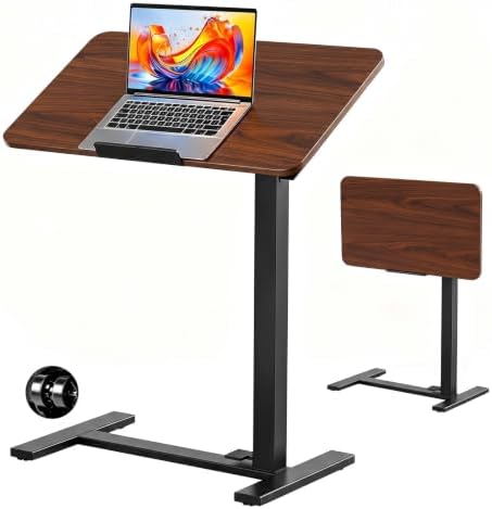 Overbed Bedside Table with Wheels, Foldable Rolling Desk Adjustable Height by SageNest
