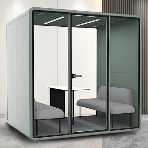 Office Sound Booth with Audio Privacy - Soundproof Recording Booth Includes Green Frame with Curved Corners,Soundproof Room with Light,Steel Plate Structure for Negotiation (90.55IN×70.27IN) by X-Comfot