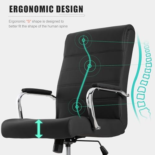 Office Desk Chair,Modern Leather Conference Room Chairs,High Back Ergonomic Home ofiice Chair,Adjustable Height Swivel Executive Computer Chair with Armrest and Padded Seat,Black - Image 5
