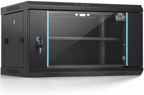 VEVOR 6U Wall Mount Network Server Cabinet, 14.8'' Deep, Server Rack Cabinet Enclosure, 200 lbs Max. Ground-Mounted Load Capacity, with Locking Glass Door Side Panels, for IT Equipment, A/V Devices by VEVOR