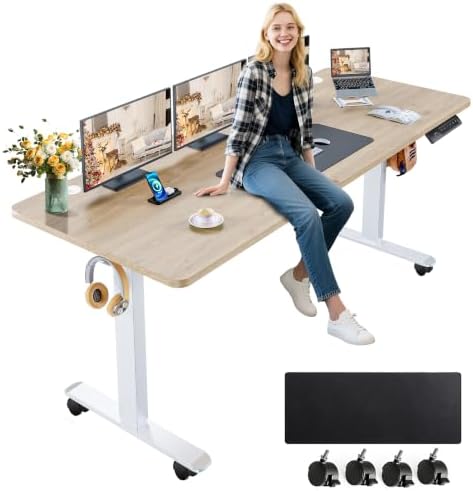 farexon 63x24 in Electric Adjustable Standing Desk with Mouse Pad, Oak Gray by farexon