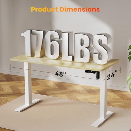 WALKINGDESK 48x24 Inches Height Adjustable Electric Standing Desk with 2 Hooks for Home Office, Ergonomic Sit Stand up Desk with Splice Board, Oak - Image 3