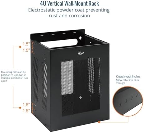 Tecmojo 4U Server Rack, Vertical/Horizontal Wall Mountable Rack with Vented Enclosure for 19 Inch IT Equipment, Cable Modems, Telecom, A/V,Black - Image 4