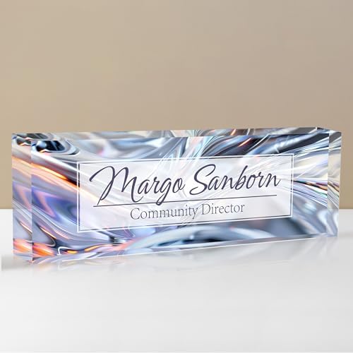 Personalized Name Plate for Desk, Custom Desk Name Plate, Acrylic Name Plate Office Desk Accessories, Personalized Office Gifts for Coworkers Teachers, Employee Appreciation Gifts (Silver Crystal) by EOBIBIFUN