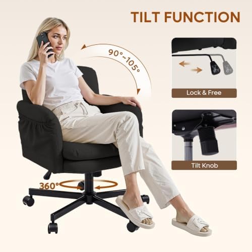 Bestier Criss Cross Office Chair with Flip-Up Arms, Comfy Wide Vanity Chair - Image 3