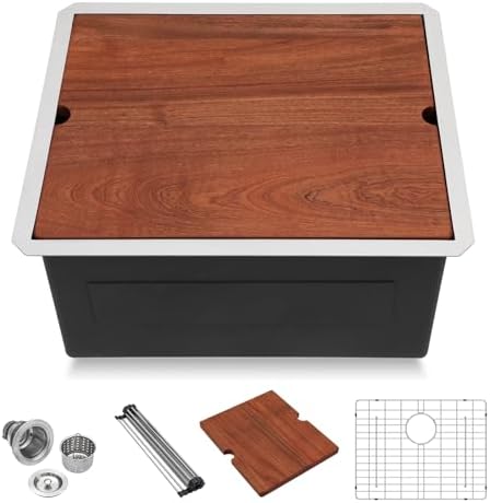 Lordear 21 Undermount Kitchen Sink -21x19 Inch Undermount Bar Sink Stainless Steel 16 Gauge Ledge Workstation Handmade RV Camper Mobile Home Kitchen Sink Basin with Full Cover Cutting Board by LORDEAR