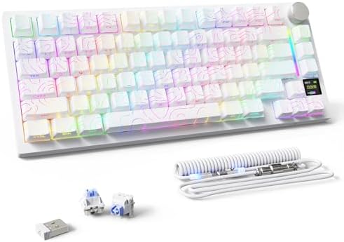 ATTACK SHARK X820 Ultra Wireless Mechanical Keyboard with TFT Smart Display&Knob,75% Bluetooth/2.4GHz/USB-C Wired Gaming Keyboard,Gasket-Mounted Linear Switch with Coiled Cable,for Win/Mac-White by MAMBASNAKE