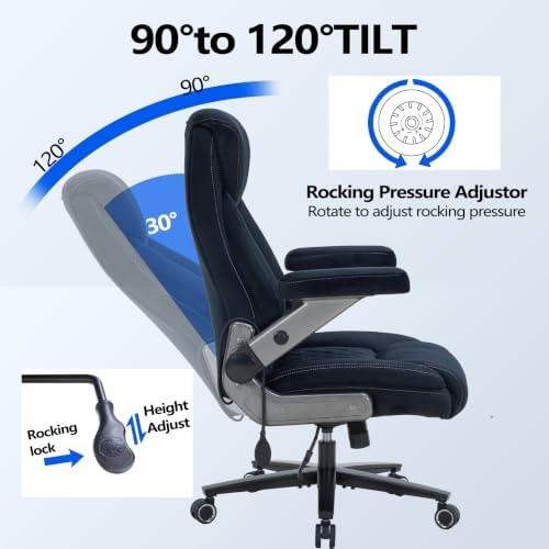 600lbs Big and Tall Office Chair with Lumbar Support 5 Way Adjustable Armrest Heavy Duty Ergonomic Office Chair Executive OfficeChair Extra Wide and Oversized (Black Short Plush) - Image 6