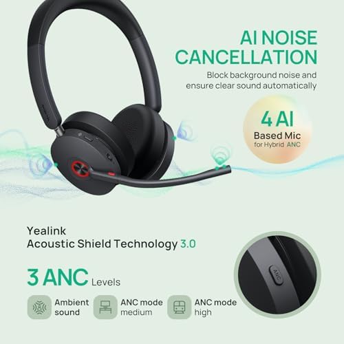 Yealink WH68 Workstation DECT Wireless Headset with 4" Touch Screen, 4 Mic Hybrid ANC, 606ft Range, All in One Workstation with Speaker, 3X USB Hub Office Headset for Desk Phone, Computer, Cellphone - Image 4