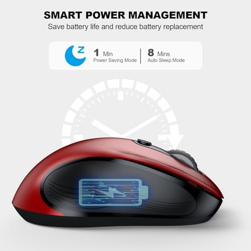 WisFox 2.4G Wireless Mouse for Laptop, Ergonomic Computer Mouse with USB Receiver and Type-C Adapter, 6 Button Cordless Mouse Wireless Mice for Windows Mac PC Notebook (Red) - Image 4