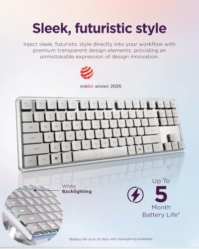 Lenovo 900 Multi-Device Low-Profile Mechanical Keyboard, Wireless Bluetooth 5.3 & 2.4GHz, Connectivity for Up to 3 Devices, Optical Switches, White Backlit Keys, USB-C Rechargeable, Silver - Image 4