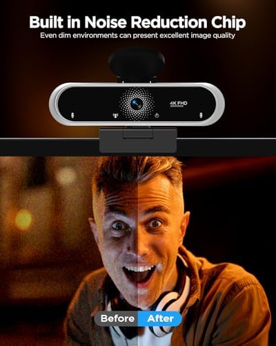 Webcam 4K with Microphone & Privacy Cover for PC/Laptop, USB Computer Camera Plug & Play with Auto Light Correction for Video Calls, Live Streaming Gaming & Online Meetings - Image 7