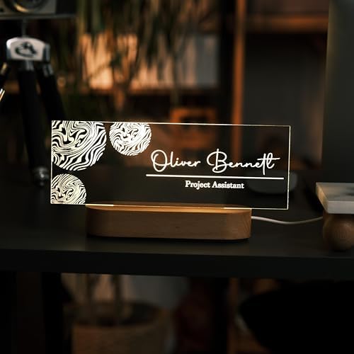 Personalized LED Desk Name Plate Custom Acrylic Office Name Sign with Wooden Base - Image 2