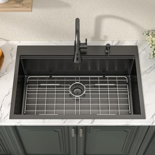 Lordear 33x22 Inch Drop In Black Kitchen Sink Workstation - Image 3