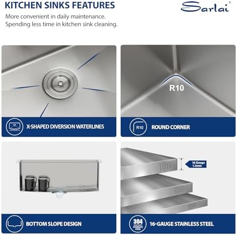 Sarlai 26 Undermount Kitchen Sink 26" x 19" Undermount Workstation Sinks - Image 5