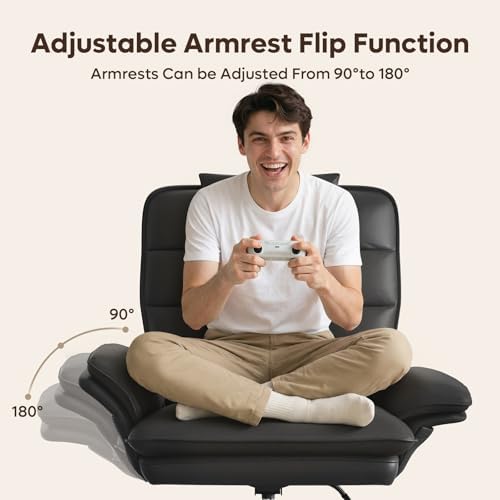Bestier Criss Cross Chair with Adjustable Arms PU Leather Black - Image 3