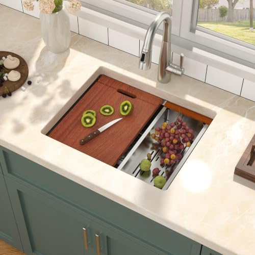Mocoloo 23 Inch Undermount Kitchen Sink - Stainless Steel Undermount Bar Prep Single Bowl 16 Gauge 10" Deep 23x19 Kitchen Sink Workstation Handmade RV Laundry Sinks with Track - Image 5