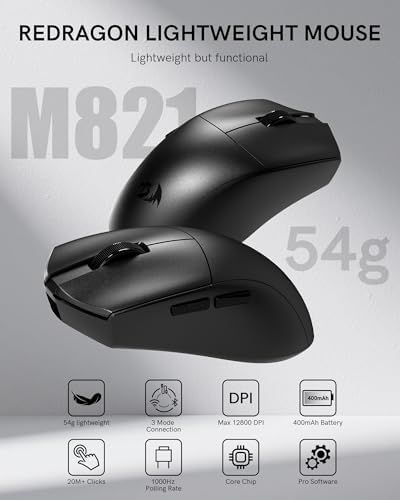 Redragon M821 Wireless Mouse Tri-Mode 54G Lightweight Black Silent Mice - Image 2