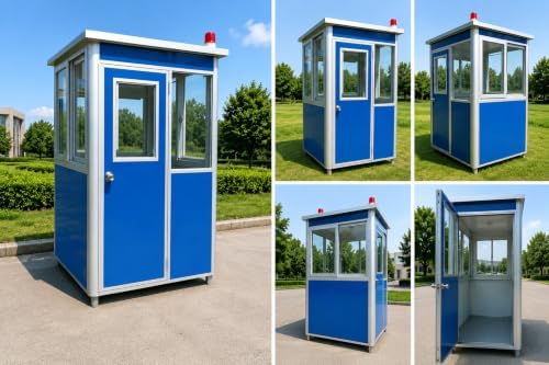 (4x4x7.5ft) Portable Security Guard Cabin, Outdoor Modern Security Booth with Alarm Light(Blue Colour)- Extra Thick Metal Sheets - Image 2