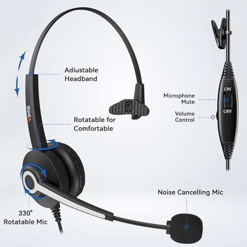 Wantek Monaural RJ9 Call Center Headset with Noise Cancelling Mic, Corded Office Headset with Mute for Avaya Phones - Image 2