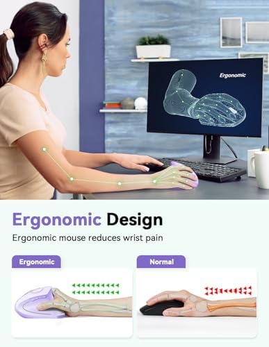 TECKNET Ergonomic Mouse, 4800 DPI Wireless Vertical Mouse with 5 Adjustable DPI Levels, 2.4GHz Optical Carpal Tunnel Mouse, 6 Buttons Wireless Mouse for Laptop, Desktop, PC, MacBook - Light Purple - Image 2