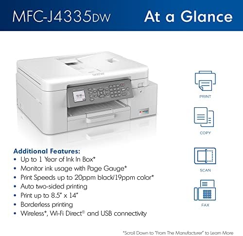 Brother MFC-J4335DW INKvestment Tank Wireless All-in-One Color Inkjet Printer, Up to 1-Year of Ink in-Box, Duplex Printing, Mobile and Cloud Print, Works with Alexa - Image 2