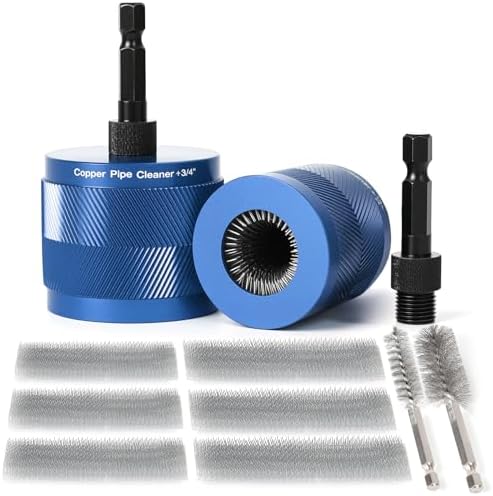 1/2" & 3/4" Copper Pipe Cleaner Set for Drill, with 1/4" Hex Shank & 6 Brush Blades & 2 Pipe Cleaning Brush, Plumbing Tools for Removing Rust, Stains & Paint from Copper & Metal Pipes, Blue by Unknown