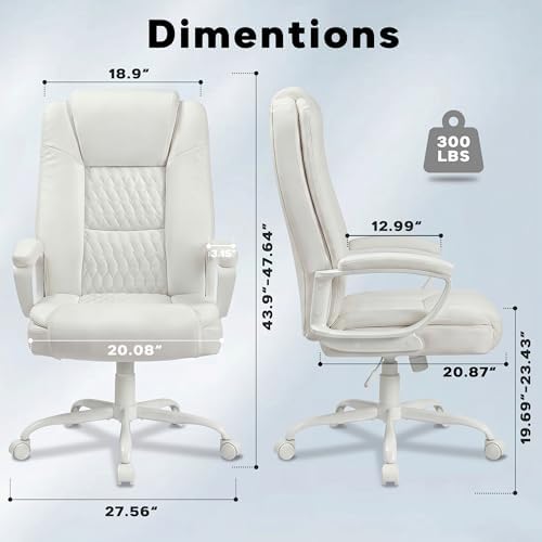 Executive Office Chair, High Back Ergonomic Desk Chair with Lumbar Support, Adjustable Big and Tall Computer Chair, 360° Swivel, PU Leather, White - Image 2
