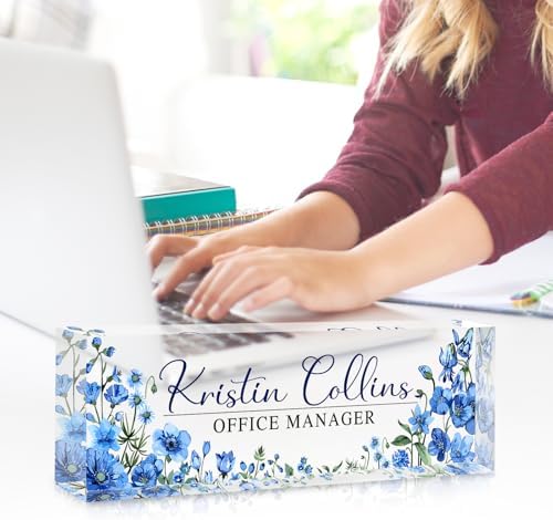 Custom Name Plate for Desk, Personalized Desk Name Plate on Clear Acrylic Glass, Appreciation Gifts for Teacher Employee Boss Coworkers Nurse, Office Desk Accessories for Women Men (Cerulean) - Image 3